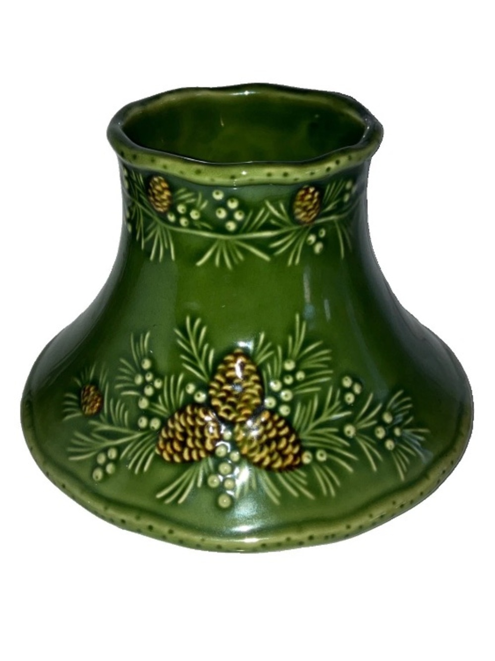 Yankee Candle Winter Pinecone Green Hurricane Chimney Ceramic Shade Christmas 07
